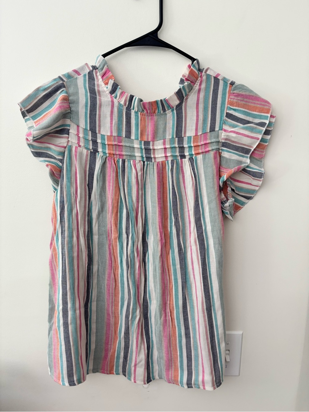 Multicolor Striped Ruffle Sleeve Dressw - Pink, Teal, Coral, White